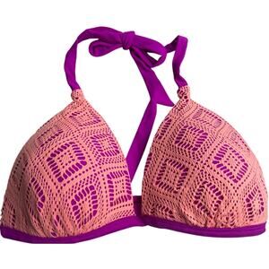 Hula Honey Coral Purple Swimsuit Bikini Crochet Push-up Top Large L